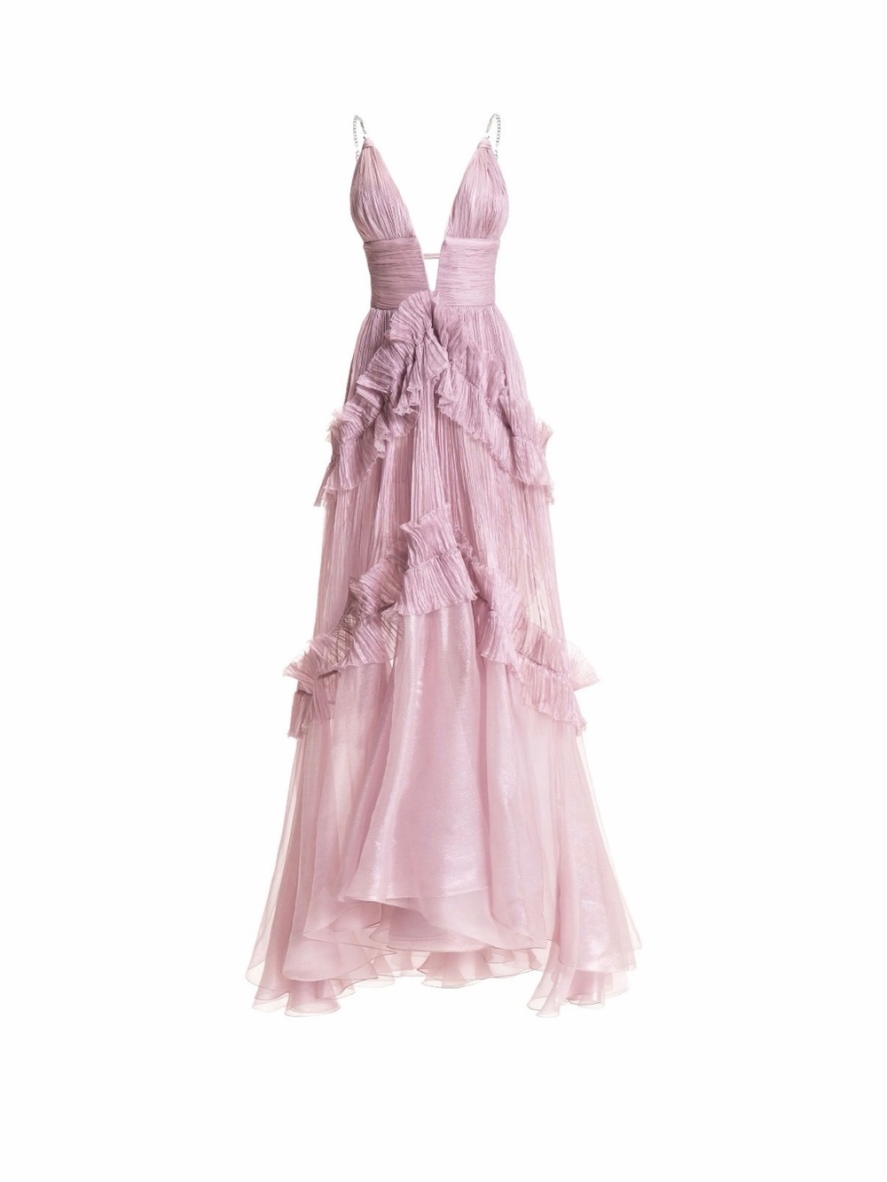 Maria Lucia Hohan Yarina Ruffled Plunging V-Neck Gown Dress
